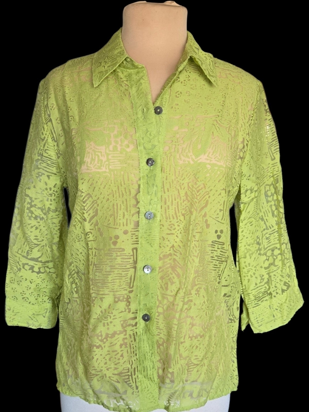 White Stag Lime Green Sheer Button-Down Blouse